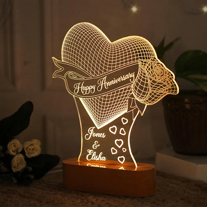Anniversary Rose Lamp with Names