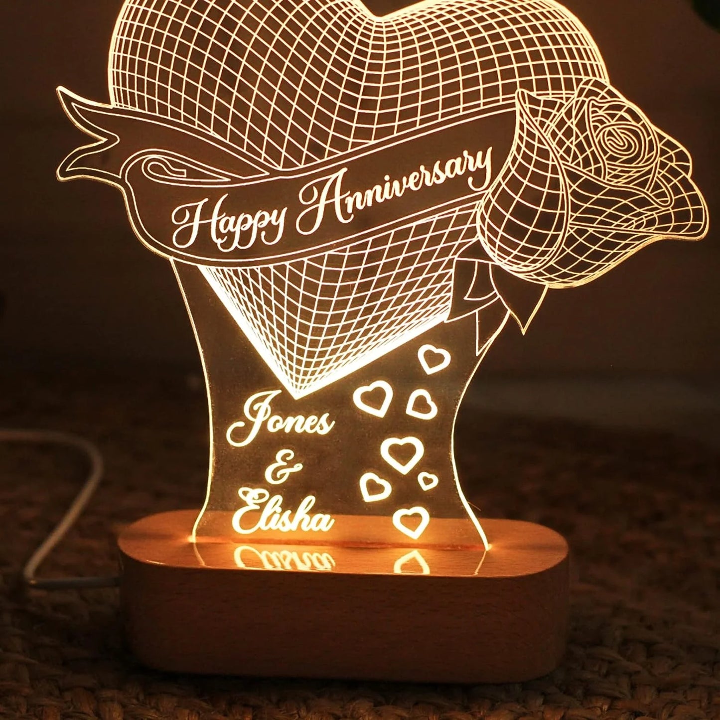 Anniversary Rose Lamp with Names