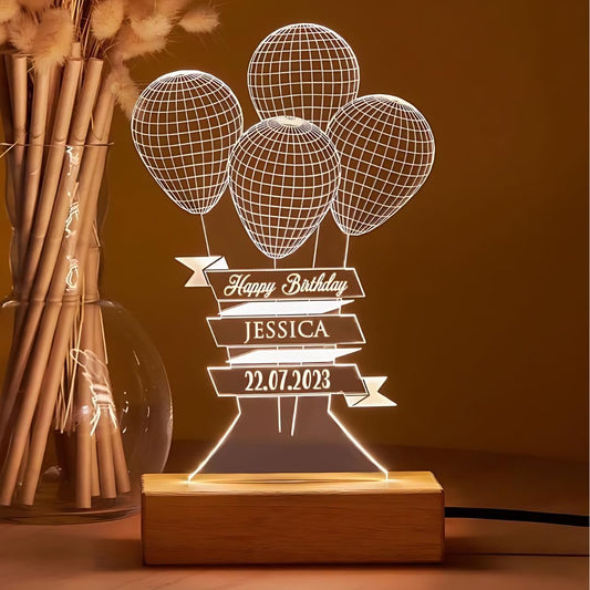 Birthday Ballons Lamp with Name & Date