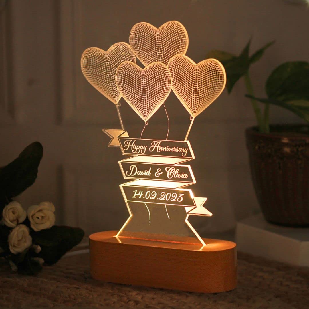 Anniversary Hearts Lamp with Names & Date