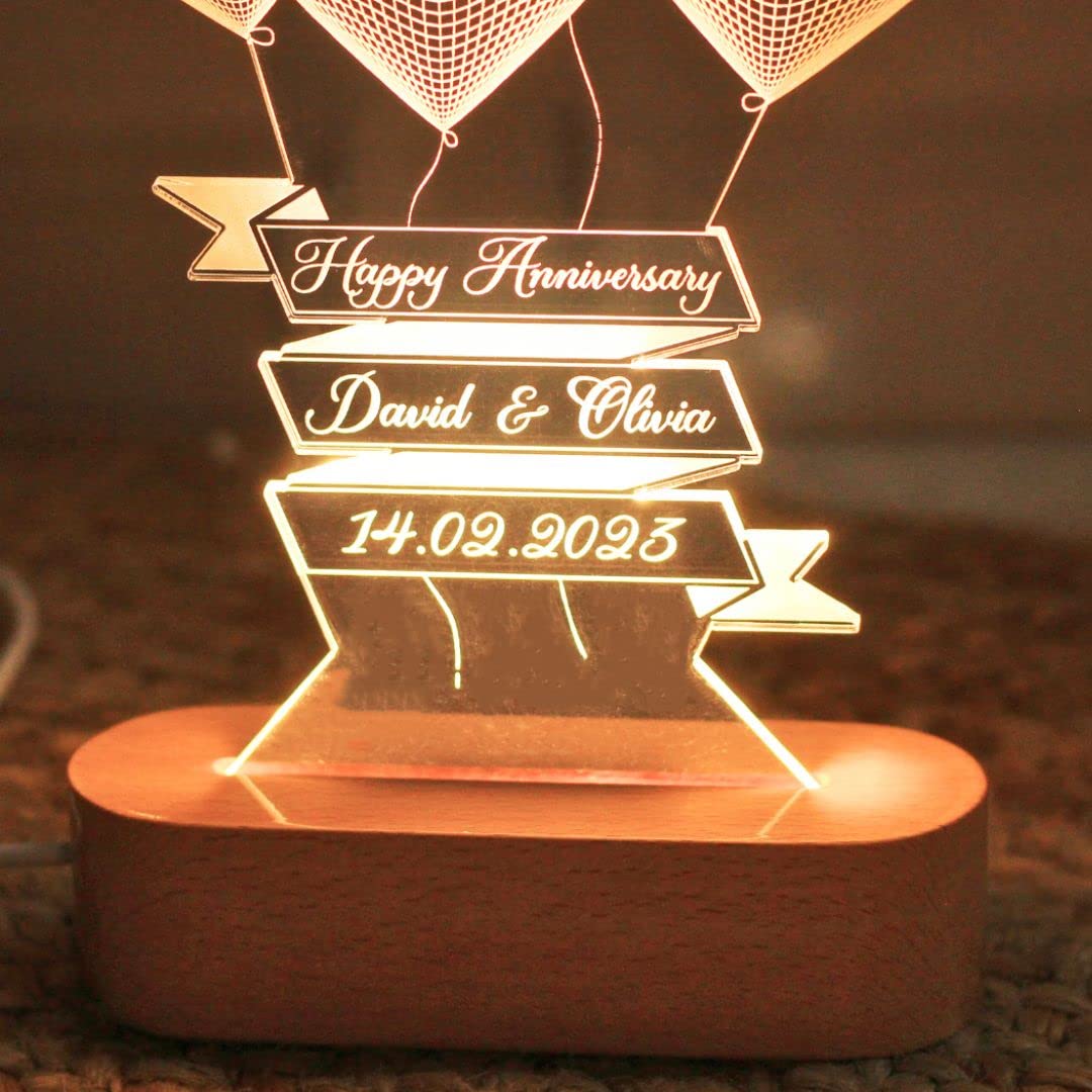 Anniversary Hearts Lamp with Names & Date