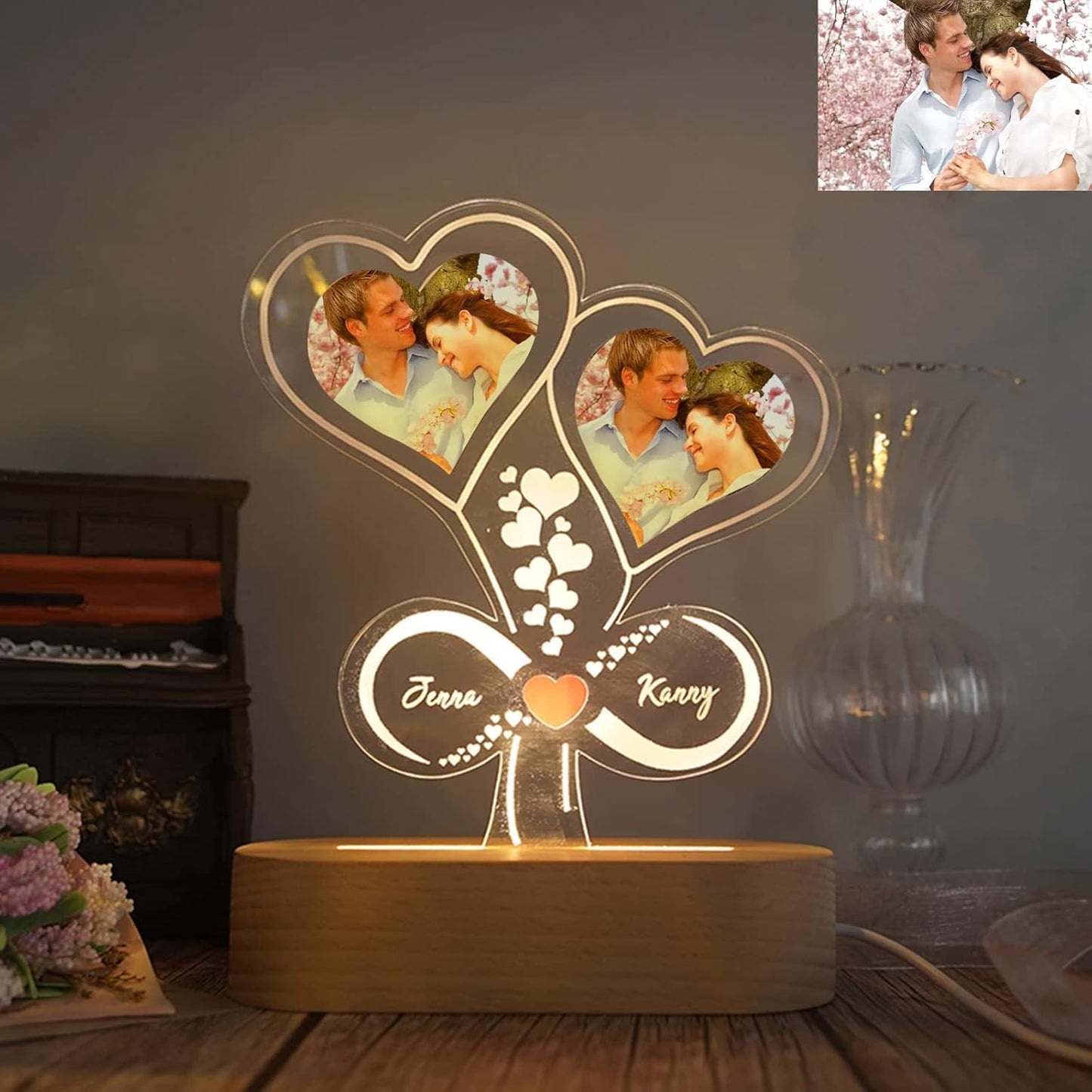 Heart Lamp with Photo & Name