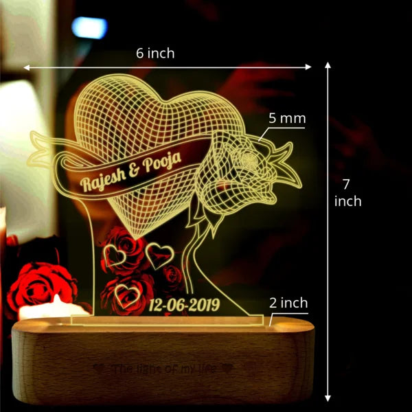 Anniversary Rose Lamp with Names