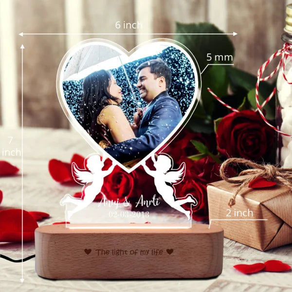 Cupid Heart Lamp with Photo & Name