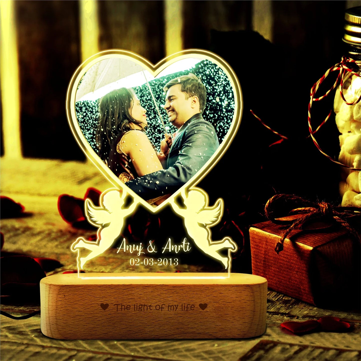Cupid Heart Lamp with Photo & Name