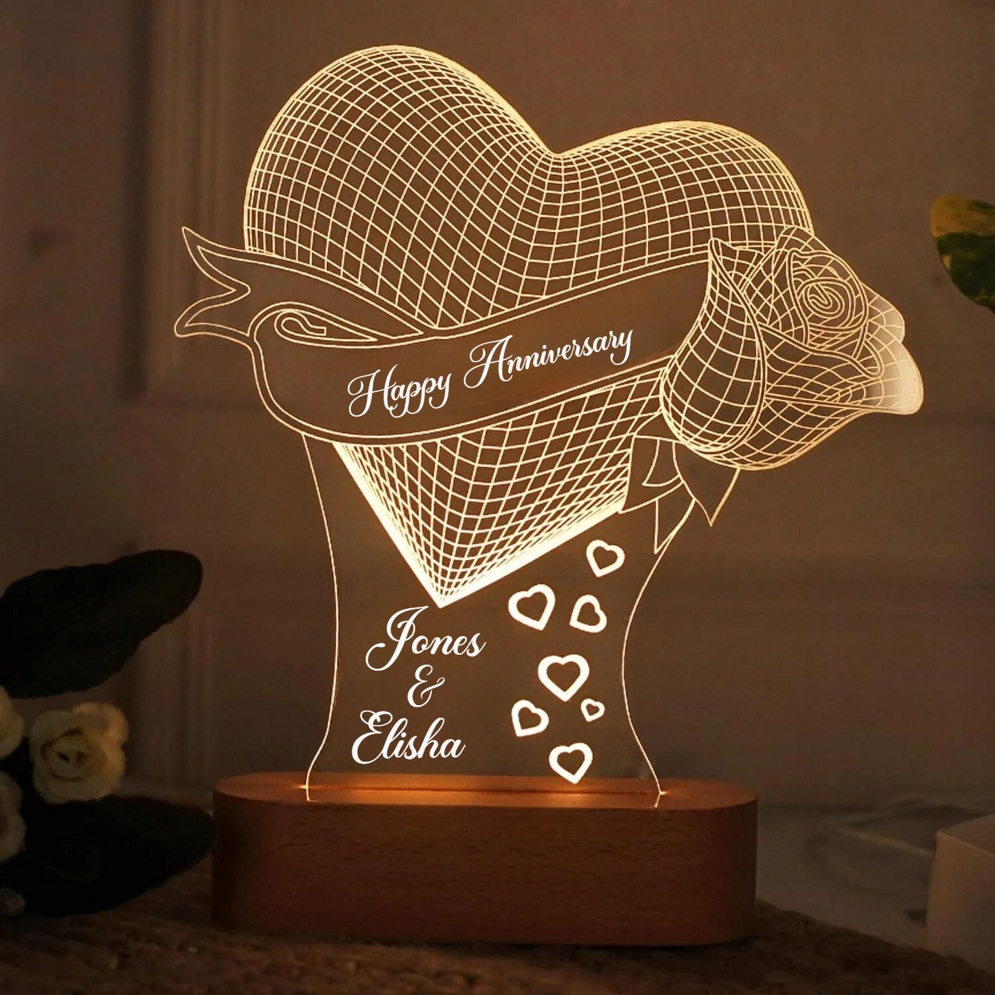 Anniversary Rose Lamp with Names