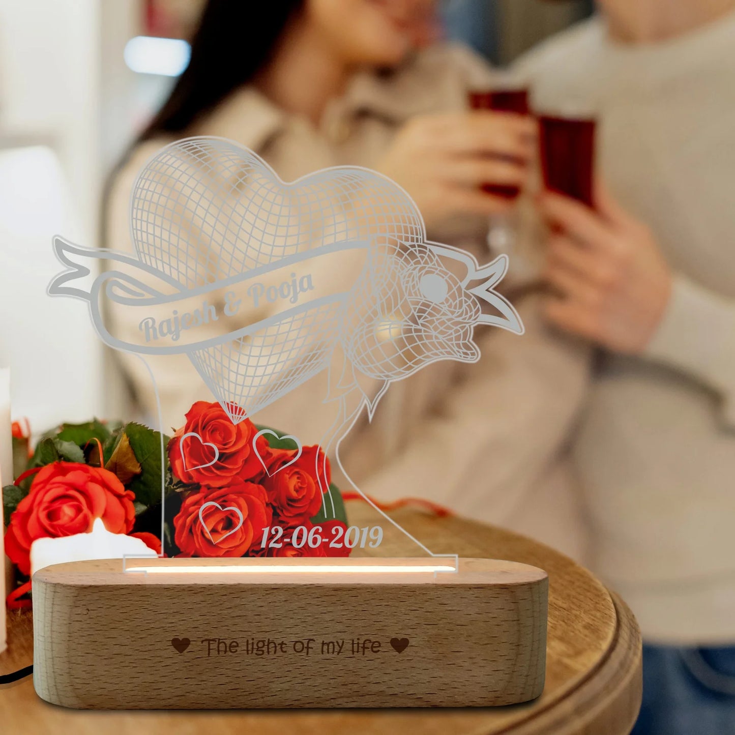 Anniversary Rose Lamp with Names